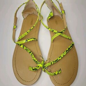Express Neon Snake Print Strappy Flat Sandals Women's 8.5 Toe Loop Boho
